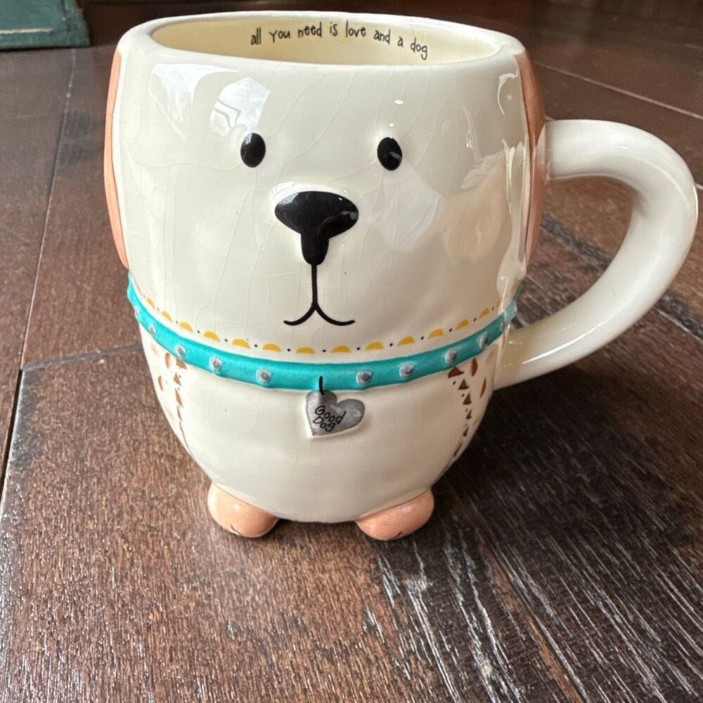 Natural life Lucky the dog folk art mug coffee cup tea barista‎ 16oz